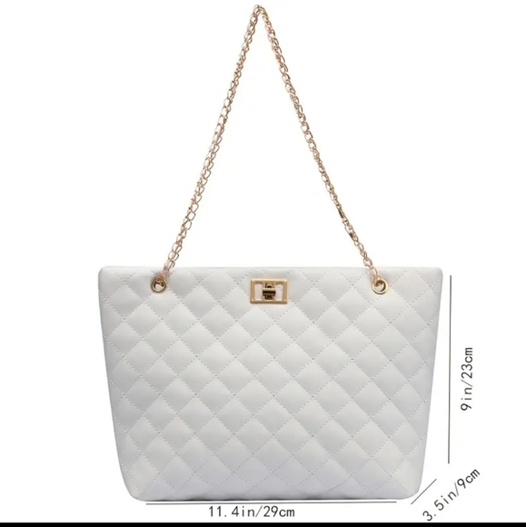 Quilted Chain Tote Bags,Large Capacity Women's Shoulder Bags.Black,Pink & Khaki - Picture 7 of 8